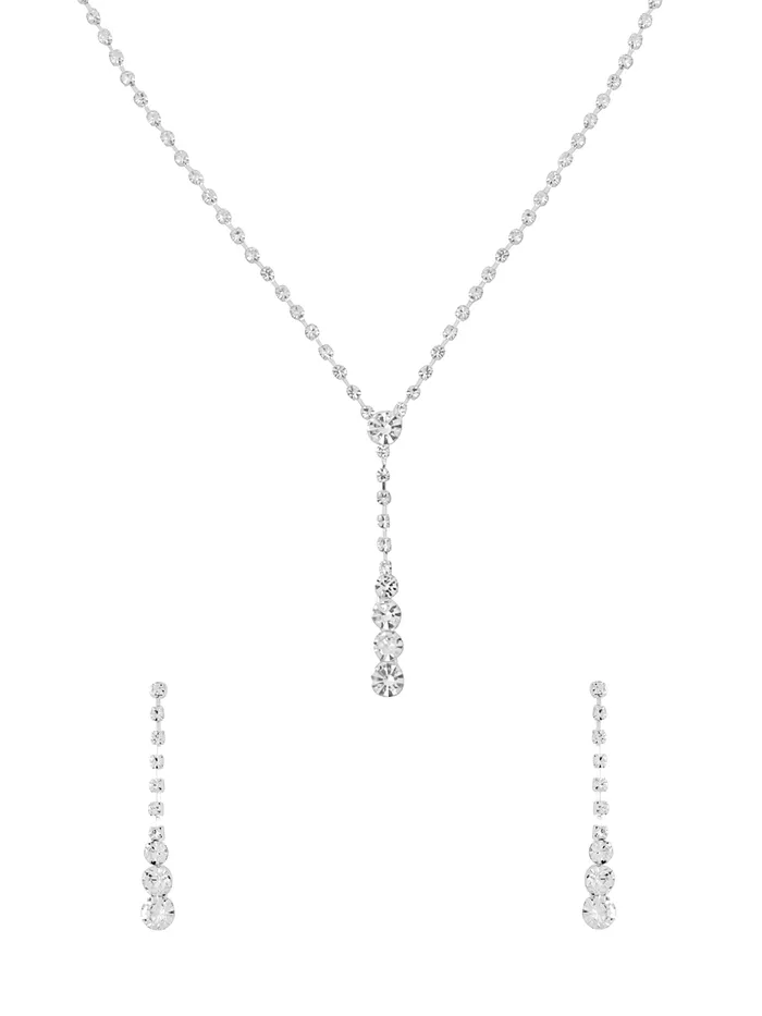 Yellow Chimes Earrings Elegant Women Jewellery Set White Crystal Necklace Earrings Rhodium Plated Silver Yellow Chimes Earrings Elegant Women Jewellery Set White Crystal Necklace Earrings Rhodium Plated Silver