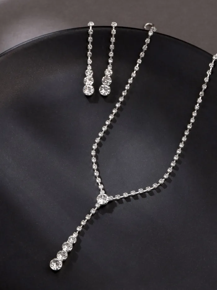 Yellow Chimes Earrings Elegant Women Jewellery Set White Crystal Necklace Earrings Rhodium Plated Silver