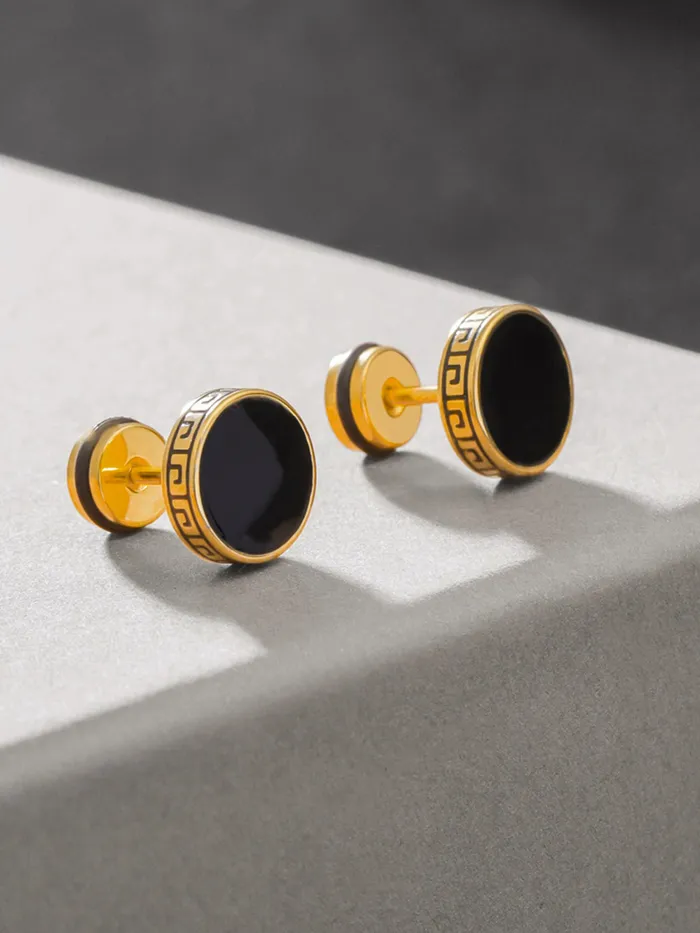 Yellow Chimes Earrings for Men and Boys Fashion Golden Studs for Men Gold Toned Black Studs Stainless Steel Stud Earrings Birthday Gift for Men and Boys Anniversary Gift for Husband Yellow Chimes Earrings