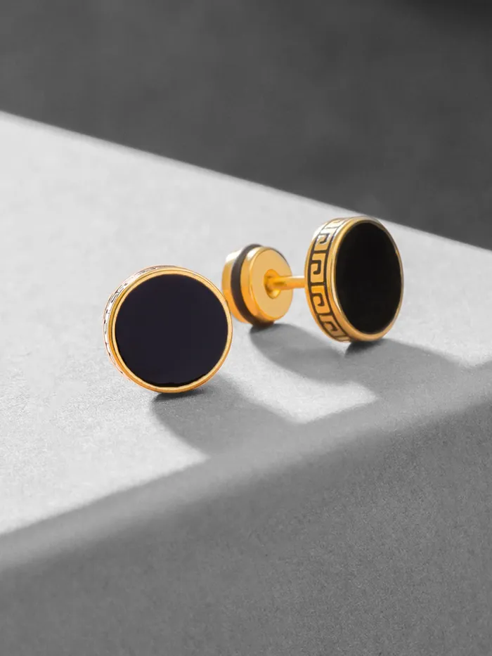 Yellow Chimes Earrings for Men and Boys Fashion Golden Studs for Men Gold Toned Black Studs Stainless Steel Stud Earrings Birthday Gift for Men and Boys Anniversary Gift for Husband Yellow Chimes Earrings