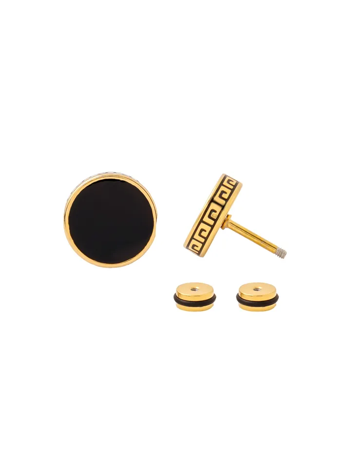 Yellow Chimes Earrings for Men and Boys Fashion Golden Studs for Men Gold Toned Black Studs Stainless Steel Stud Earrings Birthday Gift for Men and Boys Anniversary Gift for Husband Yellow Chimes Earrings