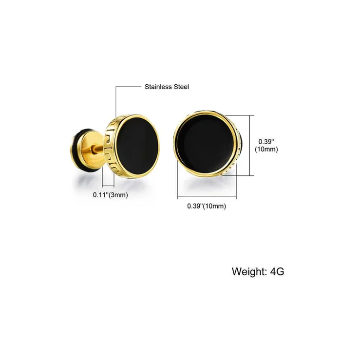 Yellow Chimes Earrings for Men and Boys Fashion Golden Studs for Men Gold Toned Black Studs Stainless Steel Stud Earrings Birthday Gift for Men and Boys Anniversary Gift for Husband Yellow Chimes Earrings