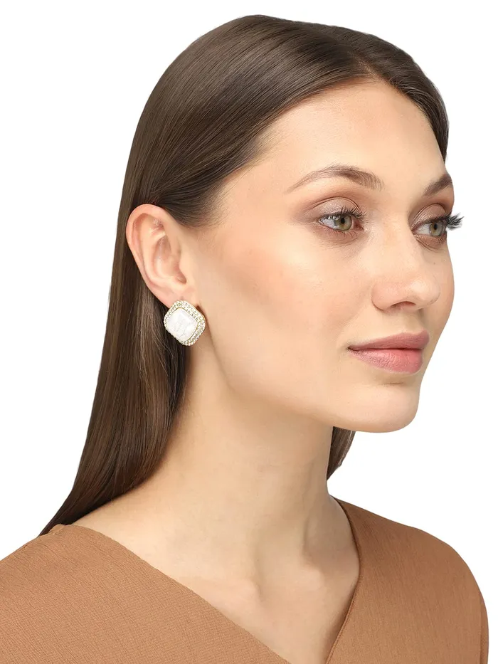 Yellow Chimes Earrings for Women and Girls Crystal Studs Dual Tone 2 Pair Combo of Stud Earrings Birthday Gift for girls and women Anniversary Gift for Wife Yellow Chimes Necklaces