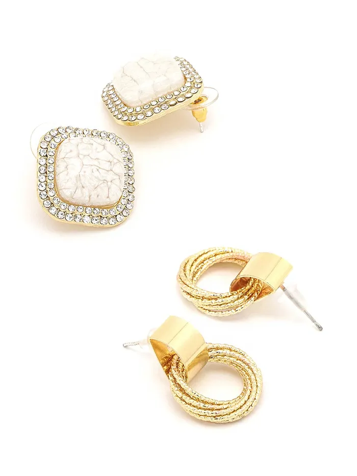 Yellow Chimes Earrings for Women and Girls Crystal Studs Dual Tone 2 Pair Combo of Stud Earrings Birthday Gift for girls and women Anniversary Gift for Wife Yellow Chimes Necklaces