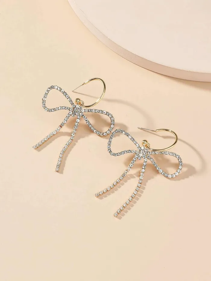 Yellow Chimes Earrings for Women and Girls Drop Earrings for Girls Gold Toned Crystal Studded Bow Designed Drop Earrings Birthday Gift for girls and women Anniversary Gift for Wife Yellow Chimes Earrings