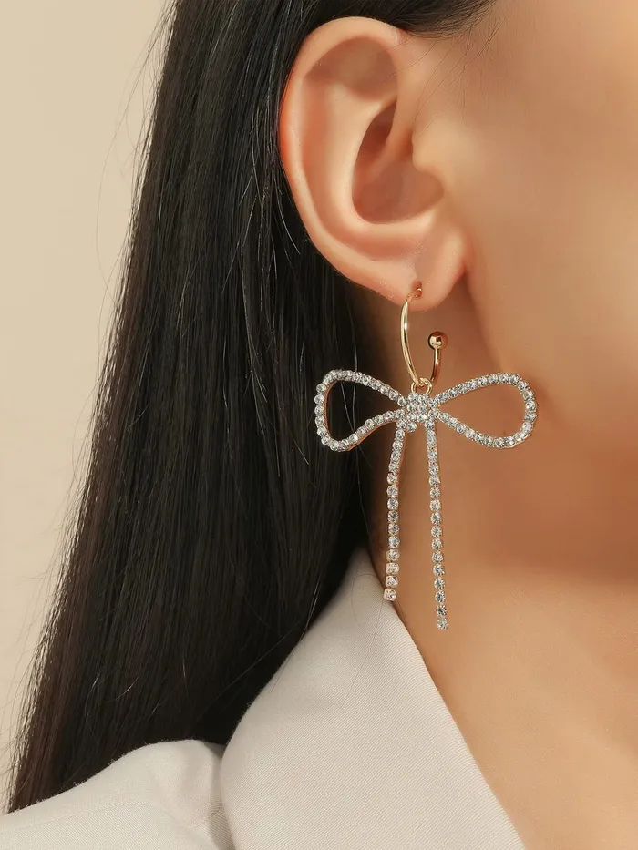 Yellow Chimes Earrings for Women and Girls Drop Earrings for Girls Gold Toned Crystal Studded Bow Designed Drop Earrings Birthday Gift for girls and women Anniversary Gift for Wife Yellow Chimes Earrings