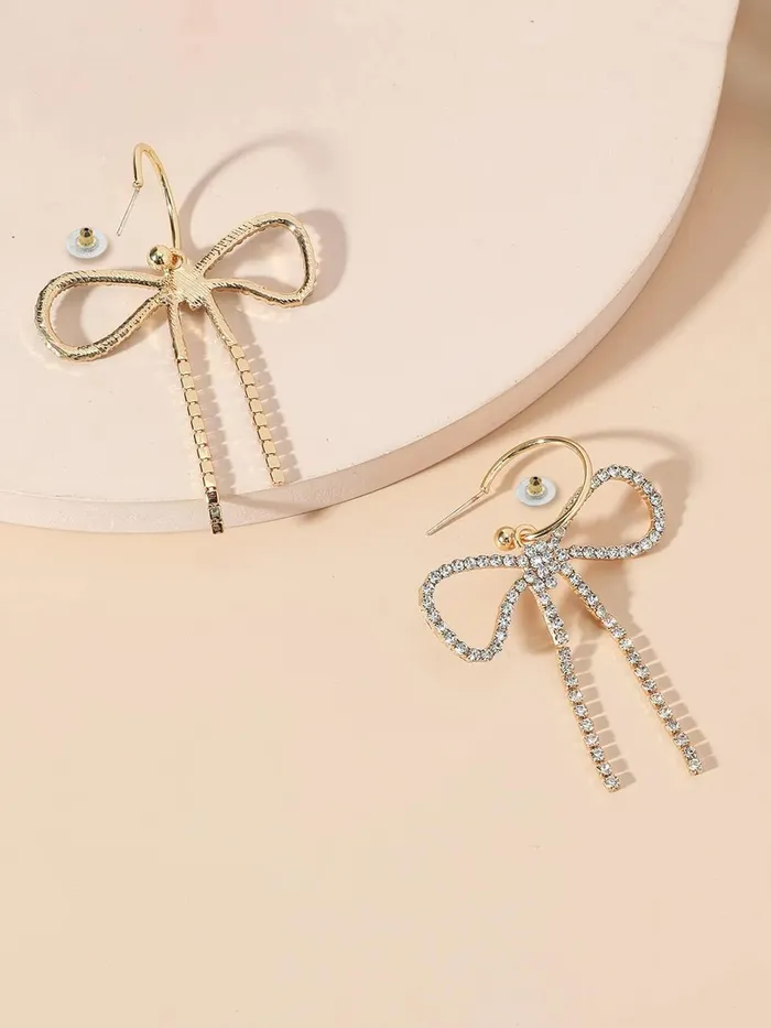 Yellow Chimes Earrings for Women and Girls Drop Earrings for Girls Gold Toned Crystal Studded Bow Designed Drop Earrings Birthday Gift for girls and women Anniversary Gift for Wife Yellow Chimes Earrings