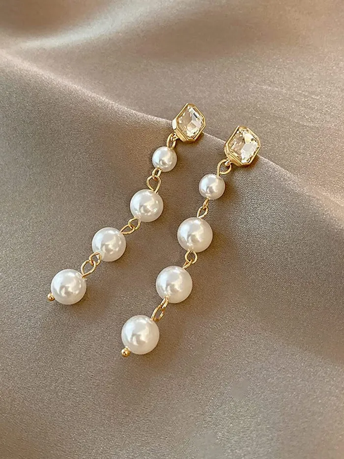 Yellow Chimes Earrings for Women and Girls Fashion White Pearl Dangler Gold Plated Long Chain Hanging Pearl Dangler Earrings Birthday Gift for Girls Women Anniversary Gift for Wife Yellow Chimes Necklaces
