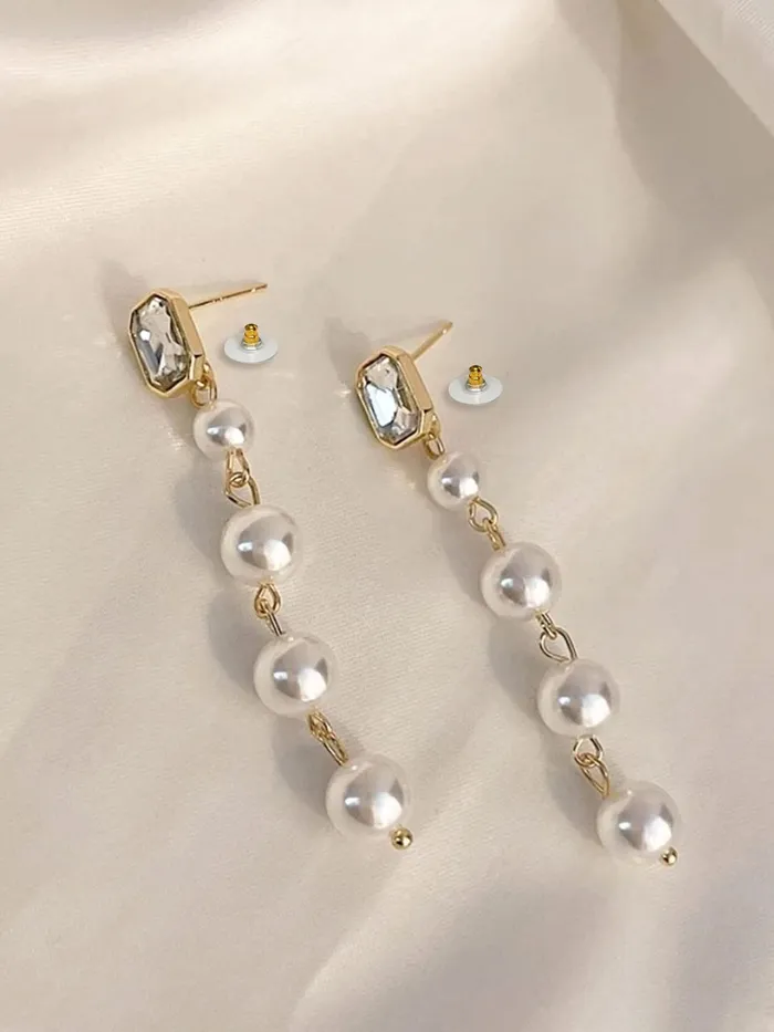 Yellow Chimes Earrings for Women and Girls Fashion White Pearl Dangler Gold Plated Long Chain Hanging Pearl Dangler Earrings Birthday Gift for Girls Women Anniversary Gift for Wife Yellow Chimes Necklaces