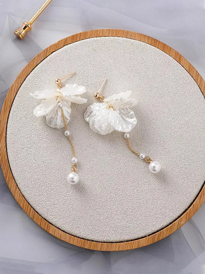 Yellow Chimes Earrings for Women and Girls Pearl Dangler Gold Toned White Petals Pearl Drop Designed Long Danglers Earrings Birthday Gift for girls and women Anniversary Gift for Wife Yellow Chimes Necklaces