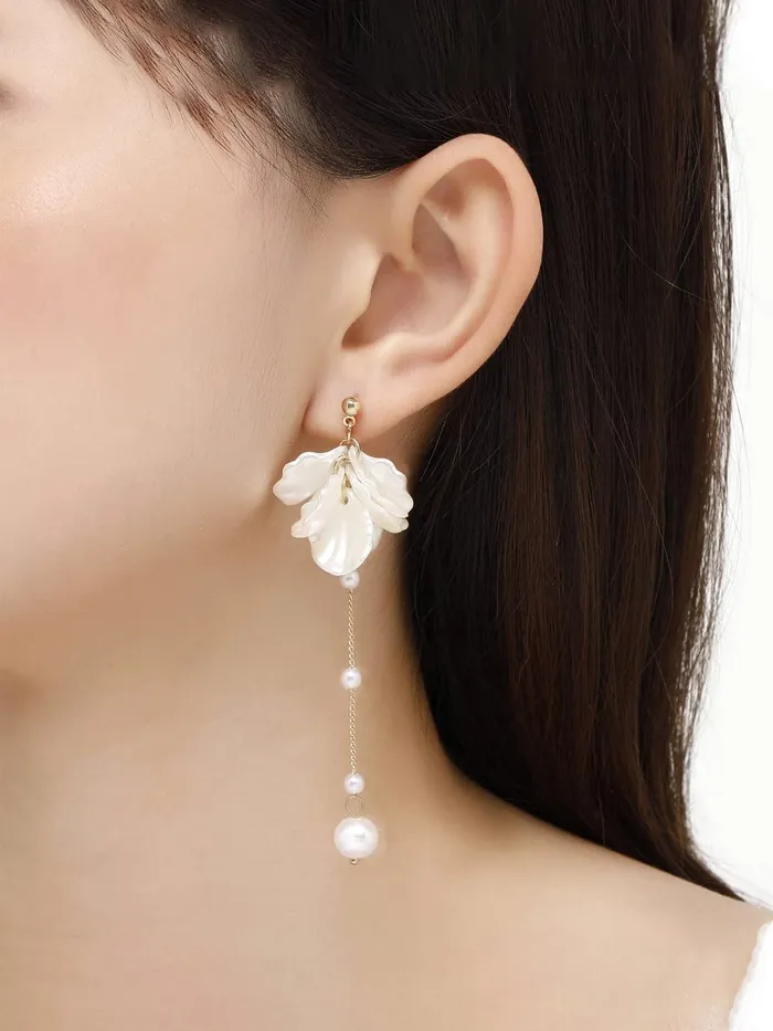 Yellow Chimes Earrings for Women and Girls Pearl Dangler Gold Toned White Petals Pearl Drop Designed Long Danglers Earrings Birthday Gift for girls and women Anniversary Gift for Wife Yellow Chimes Necklaces