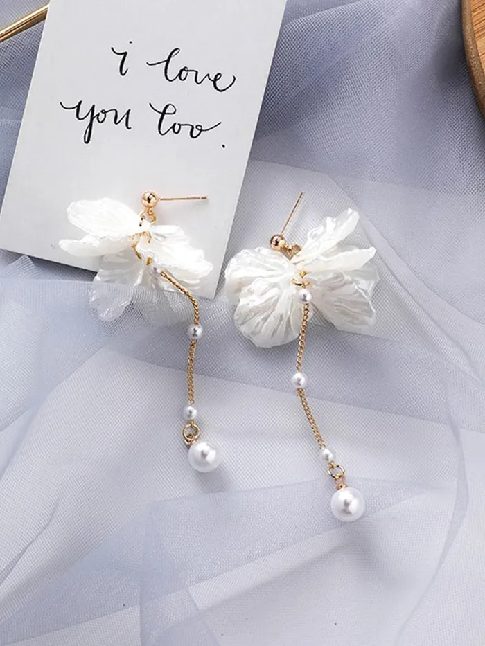 Yellow Chimes Earrings for Women and Girls Pearl Dangler Gold Toned White Petals Pearl Drop Designed Long Danglers Earrings Birthday Gift for girls and women Anniversary Gift for Wife Yellow Chimes Necklaces