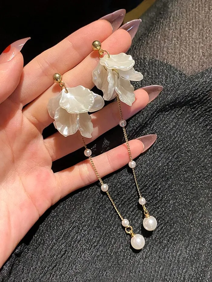 Yellow Chimes Earrings for Women and Girls Pearl Dangler Gold Toned White Petals Pearl Drop Designed Long Danglers Earrings Birthday Gift for girls and women Anniversary Gift for Wife Yellow Chimes Necklaces