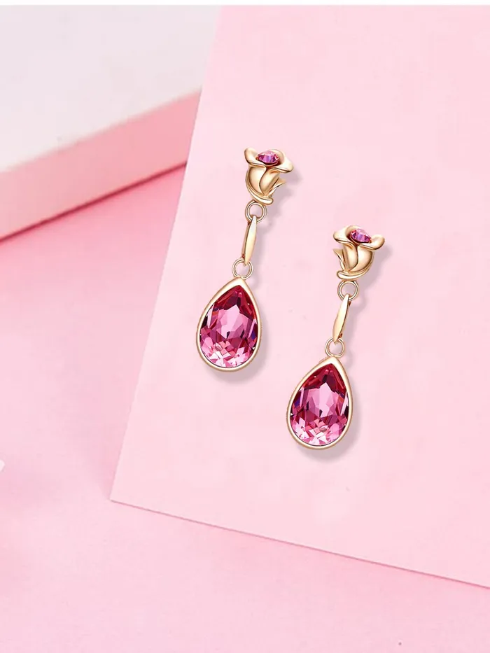 Yellow Chimes Earrings for Women and Girls Pink Crystals from Swarovski Drop Earrings Rose Gold Plated Floral Drop Earrings for Women Birthday Gifts For Women Valentine Gift for Girls Yellow Chimes Bracelets