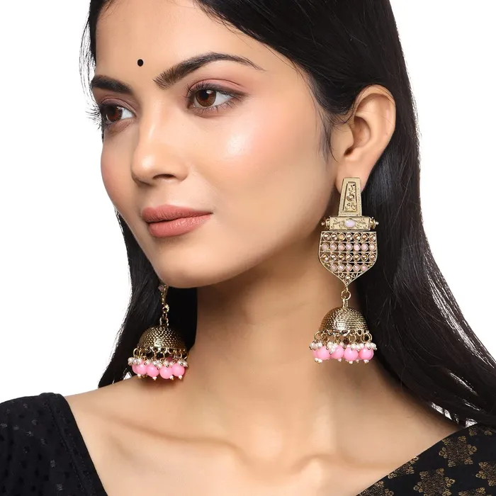 Yellow Chimes Earrings for Women and Girls Traditional Kundan Studded Jhumka Gold Plated Kundan Stone Jhumki Earrings Birthday Gift for girls and women Anniversary Gift for Wife Yellow Chimes Earrings