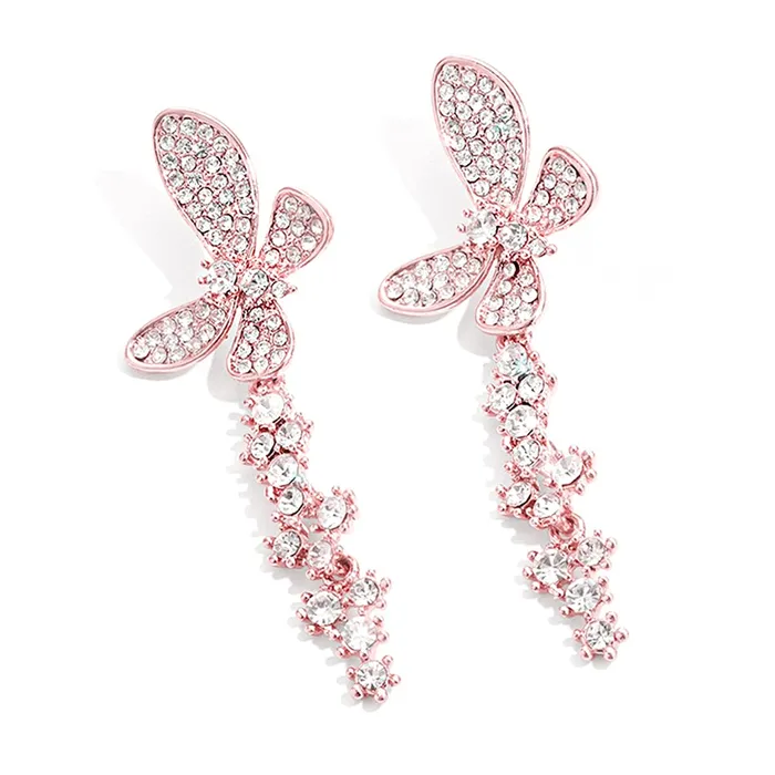Yellow Chimes Earrings For Women Gold Tone Butterfly Shaped Crystal Studded Dangler Earrings For Women and Girls Yellow Chimes Necklaces