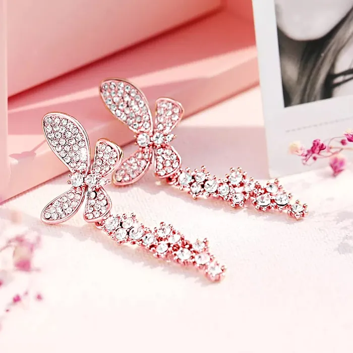 Yellow Chimes Earrings For Women Gold Tone Butterfly Shaped Crystal Studded Dangler Earrings For Women and Girls Yellow Chimes Necklaces