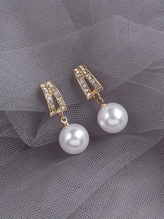 Yellow Chimes Earrings For Women Gold Tone Contemporary Crystal Studded Pearl Hanging Drop Earrings For Women and Girls Yellow Chimes Earrings