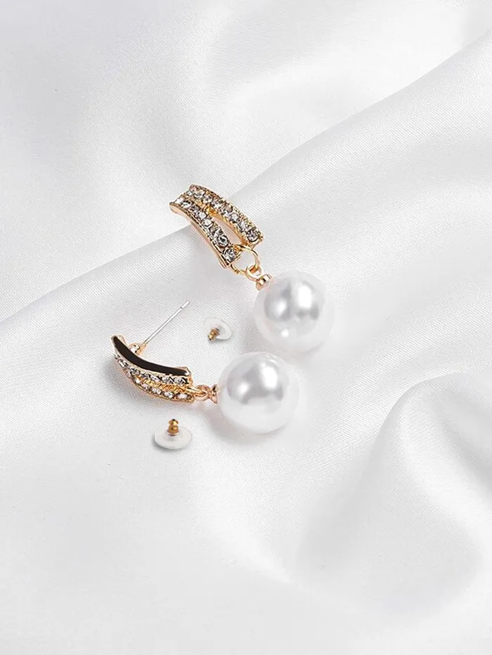 Yellow Chimes Earrings For Women Gold Tone Contemporary Crystal Studded Pearl Hanging Drop Earrings For Women and Girls Yellow Chimes Earrings