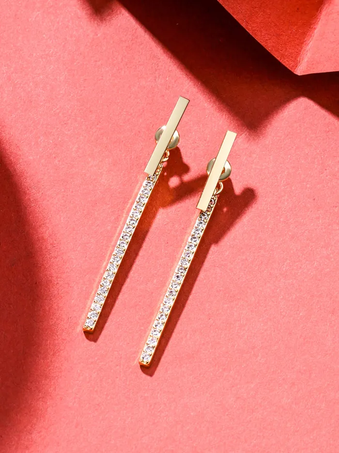 Yellow Chimes Earrings For Women Gold Tone Stud With Linear Crystal Studded Chain Back Drop Earrings For Women and Girls Yellow Chimes Necklaces