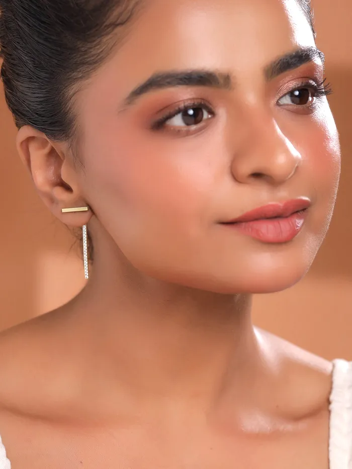 Yellow Chimes Earrings For Women Gold Tone Stud With Linear Crystal Studded Chain Back Drop Earrings For Women and Girls Yellow Chimes Necklaces