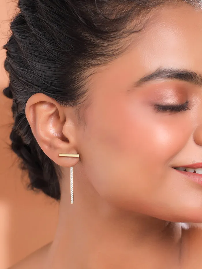 Yellow Chimes Earrings For Women Gold Tone Stud With Linear Crystal Studded Chain Back Drop Earrings For Women and Girls Yellow Chimes Necklaces