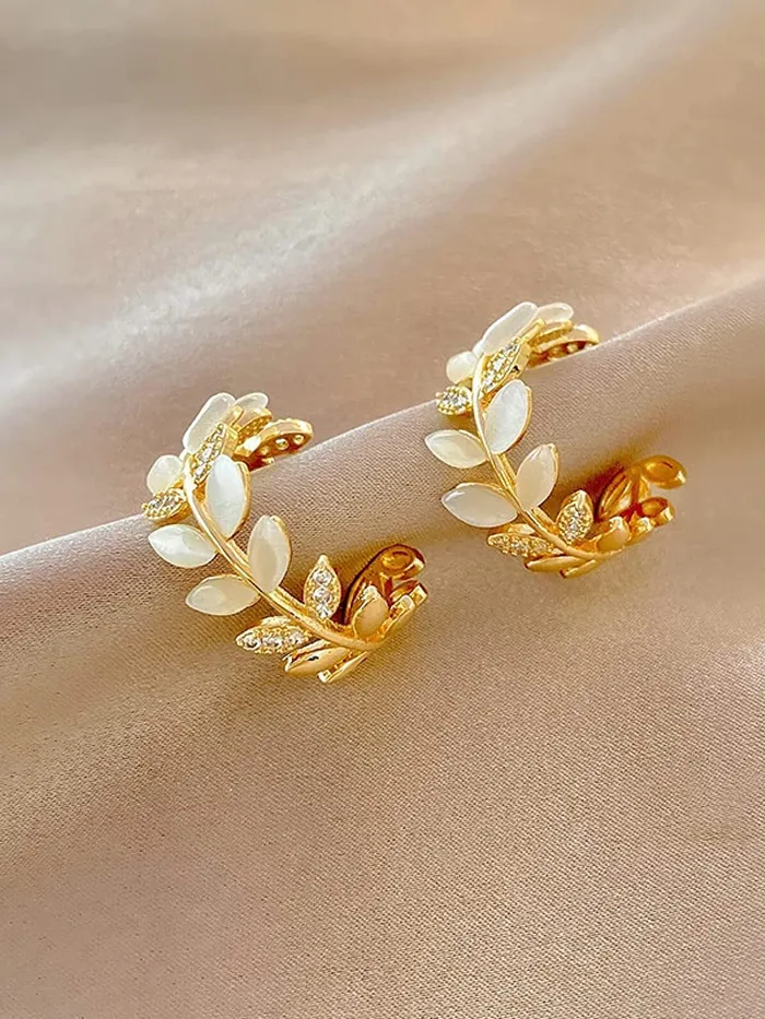 Yellow Chimes Earrings For Women Gold Toned Leaflet Designed Crystal Stone Studded Half Bali Clip On Hoop Earrings For Women and Girls Yellow Chimes Necklaces