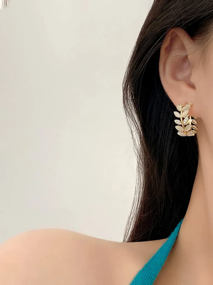 Yellow Chimes Earrings For Women Gold Toned Leaflet Designed Crystal Stone Studded Half Bali Clip On Hoop Earrings For Women and Girls Yellow Chimes Necklaces