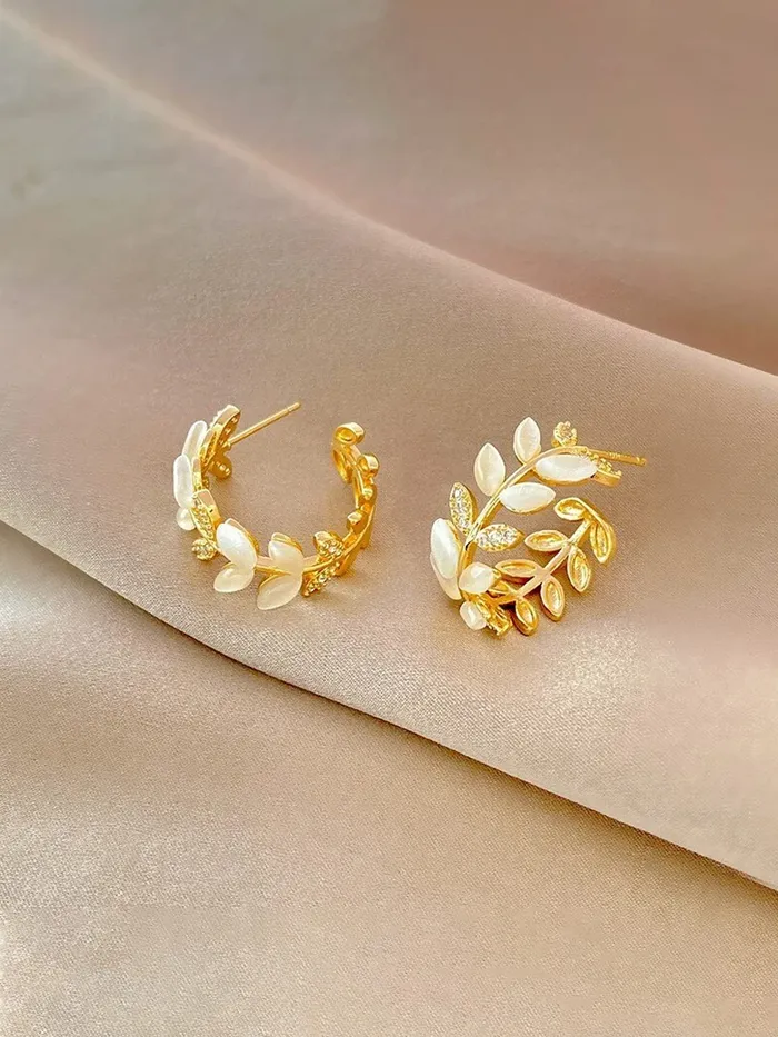 Yellow Chimes Earrings For Women Gold Toned Leaflet Designed Crystal Stone Studded Half Bali Clip On Hoop Earrings For Women and Girls Yellow Chimes Necklaces