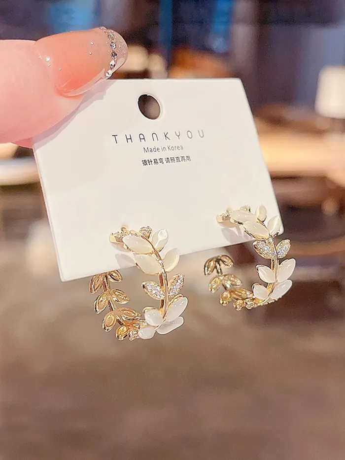 Yellow Chimes Earrings For Women Gold Toned Leaflet Designed Crystal Stone Studded Half Bali Clip On Hoop Earrings For Women and Girls Yellow Chimes Necklaces