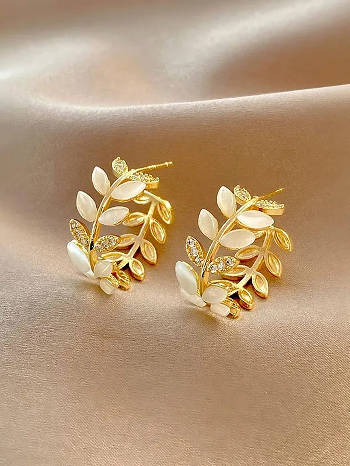 Yellow Chimes Earrings For Women Gold Toned Leaflet Designed Crystal Stone Studded Half Bali Clip On Hoop Earrings For Women and Girls Yellow Chimes Necklaces