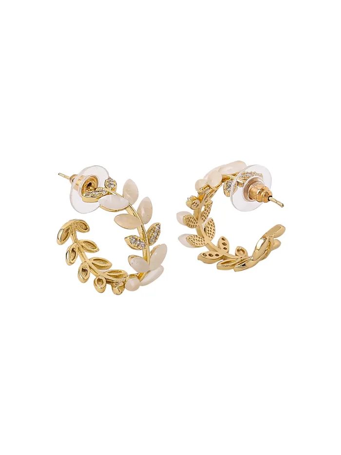 Yellow Chimes Earrings For Women Gold Toned Leaflet Designed Crystal Stone Studded Half Bali Clip On Hoop Earrings For Women and Girls Yellow Chimes Necklaces