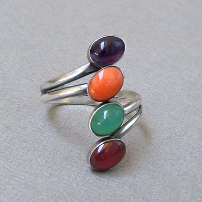 Yellow Chimes Earrings For Women Silver Toned Multicolor Stone Studded Ring For Women and Girls Yellow Chimes Earrings