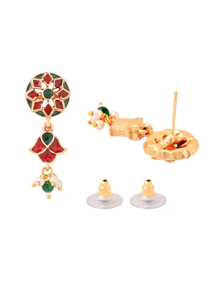 Yellow Chimes Earrings Gold Plated Meenakari Worked Necklace Set Elegant Design Traditional Jewellery for Women One Size Gold
