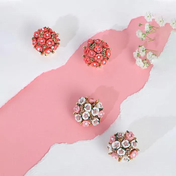 Yellow Chimes Earrings Kairangi Stud Earrings for Women Combo of 2 Pairs Floral Stud Earrings Gold Plated Pink Peach Studs for Girls and Women