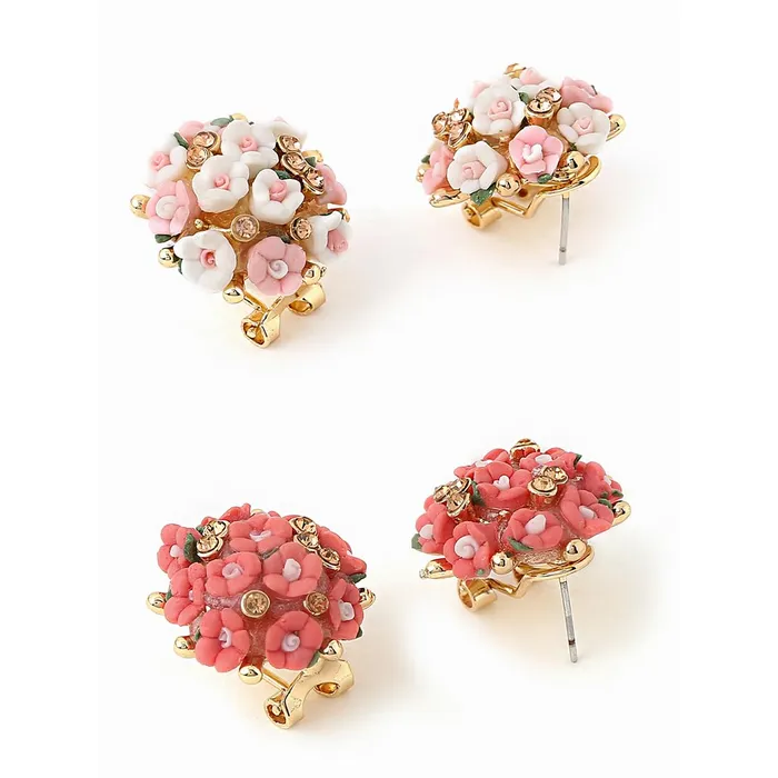 Yellow Chimes Earrings Kairangi Stud Earrings for Women Combo of 2 Pairs Floral Stud Earrings Gold Plated Pink Peach Studs for Girls and Women