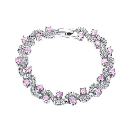 Yellow Chimes Earrings Rich Royal Pink Crystal CZ Designer Bracelet for Women by YELLOW CHIMES Pink