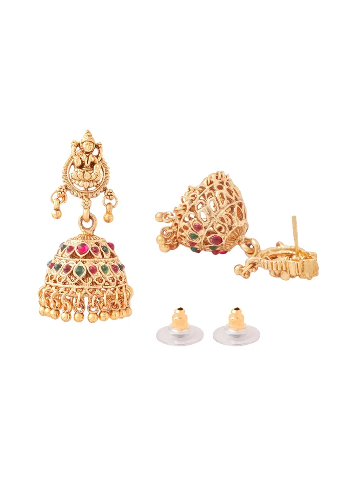 Yellow Chimes Earrings Temple Jewellery Set Traditional Gold Plated Choker Earrings Adjustable Fit Gold