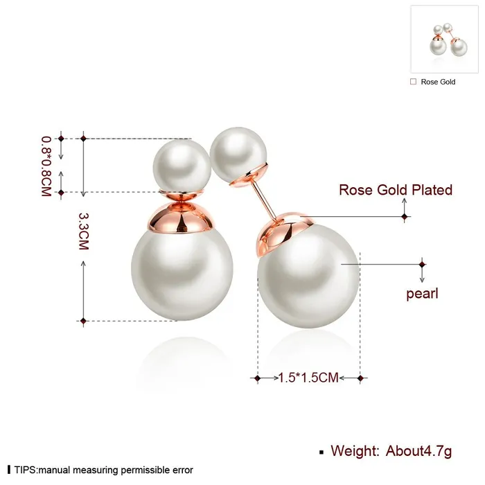 Yellow Chimes Earrings Yellow Chimes 18K Rose Gold Plated Two Sided White Pearl Studs Earrings for Women Girls