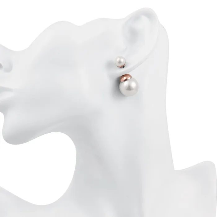 Yellow Chimes Earrings Yellow Chimes 18K Rose Gold Plated Two Sided White Pearl Studs Earrings for Women Girls