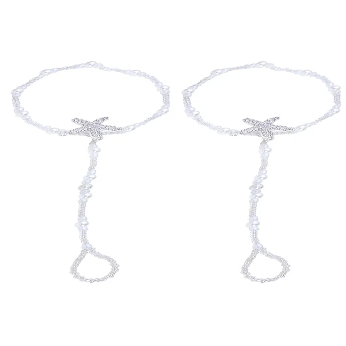 Yellow Chimes Earrings Yellow Chimes Beads Anklets for Women Anklets with Toe Ring with crystal Studded Star Fish Charm Silver Toned AnkletsFoot Jewellery for Women and Girls