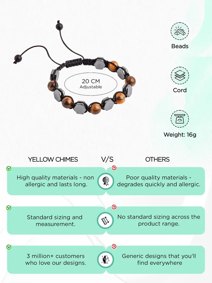Yellow Chimes Earrings Yellow Chimes Beads Bracelets for Men Fashion Black Bracelet for Men Adjustable Beads Bracelet for Boys Hand Accessories for Men Birthday Gift for Boys Men Anniversary Gift for Husband