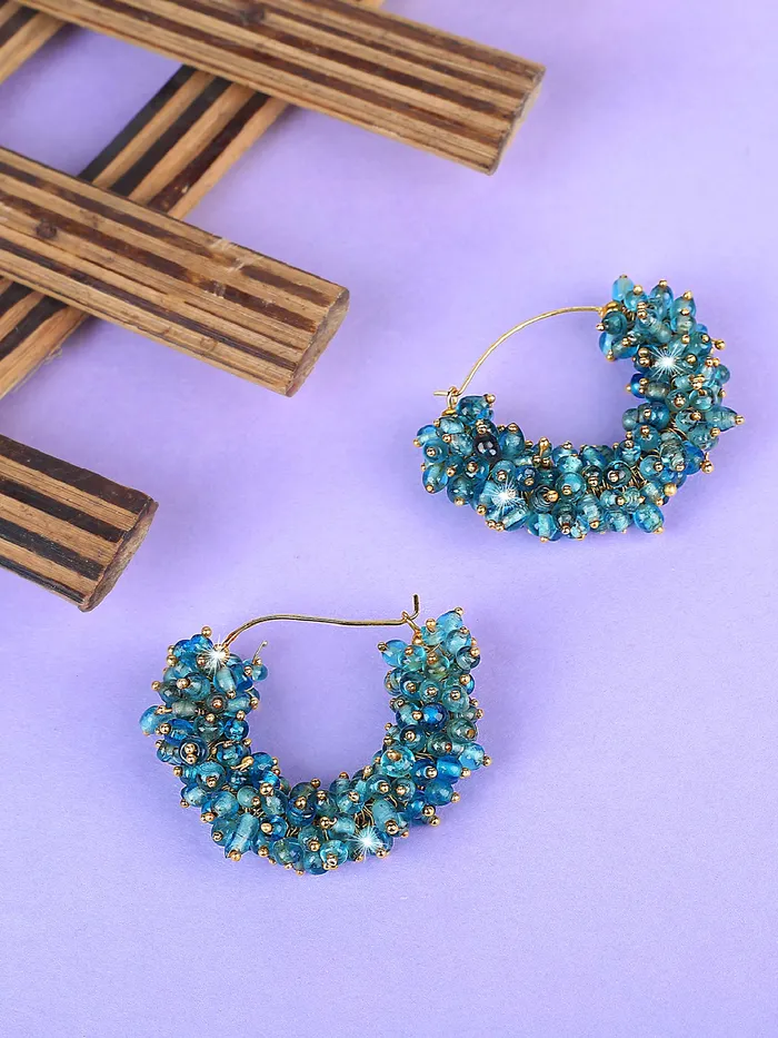 Yellow Chimes Earrings Yellow Chimes Blue Beads Traditional Hoops Earrings for Women and Girls