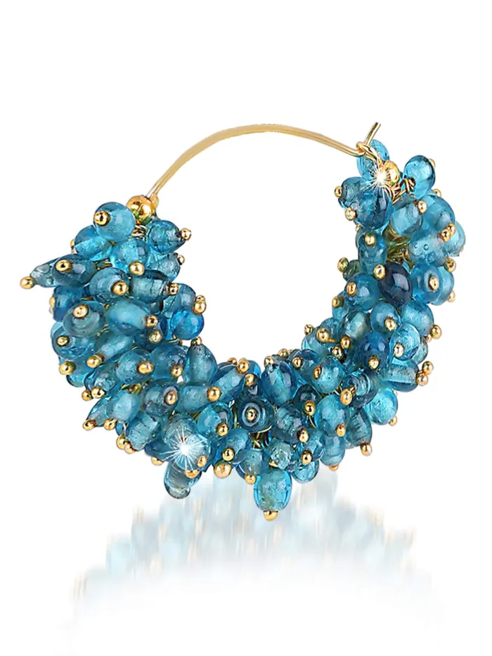 Yellow Chimes Earrings Yellow Chimes Blue Beads Traditional Hoops Earrings for Women and Girls
