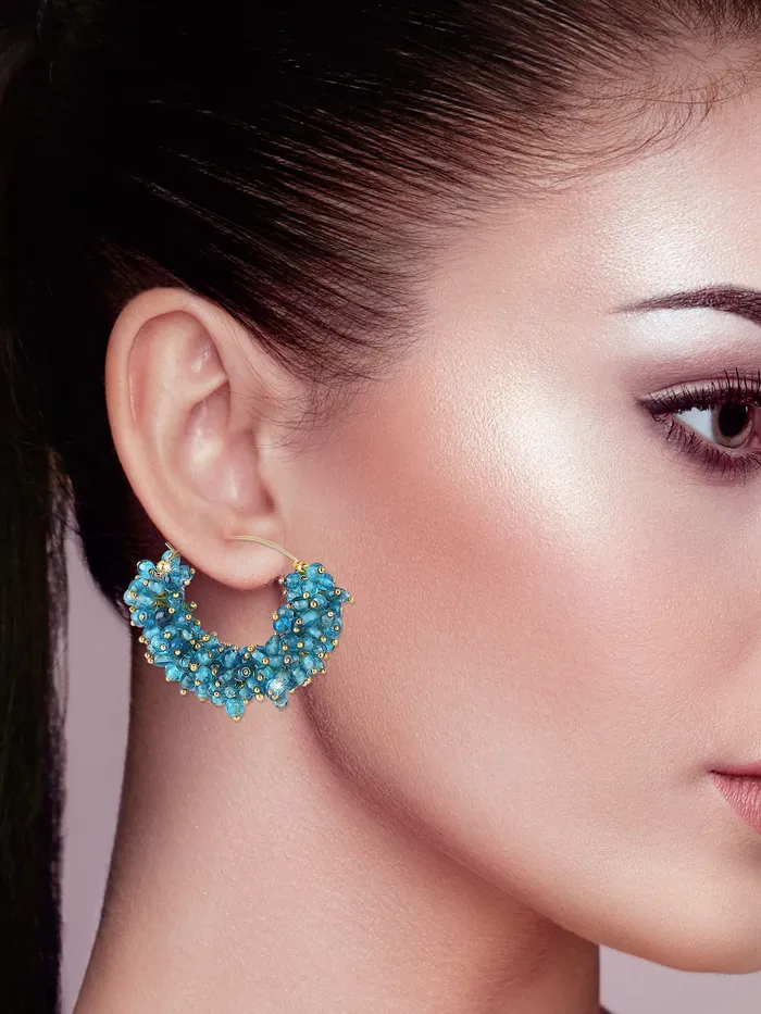 Yellow Chimes Earrings Yellow Chimes Blue Beads Traditional Hoops Earrings for Women and Girls