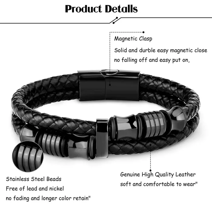 Yellow Chimes Earrings Yellow Chimes Bracelets for Men and Boys Black Leather Bracelet for Men MagneticClasp Genuine Leather Wrap Bracelets for Men Birthday Gift for Men and Boys Anniversary Gift for Husband