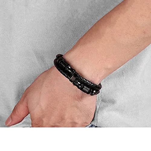 Yellow Chimes Earrings Yellow Chimes Bracelets for Men and Boys Black Leather Bracelet for Men MagneticClasp Genuine Leather Wrap Bracelets for Men Birthday Gift for Men and Boys Anniversary Gift for Husband