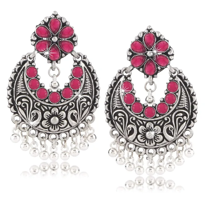 Yellow Chimes Earrings Yellow Chimes Brass Stylish Craftsmanship Oxidized German Silver Traditional Chand Bali Earrings for Women Pink silver Yellow Chimes Earrings Yellow Chimes Brass Stylish Craftsmanship Oxidized German Silver Traditional Chand Bali Earrings for Women Pink silver