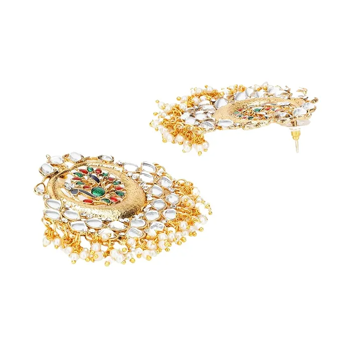Yellow Chimes Earrings Yellow Chimes Chandbali Earrings for Women Ethnic Gold Plated Kundan Studded Pearl Moti Multicolor Peacock Chand bali Earrings for Women and Girls