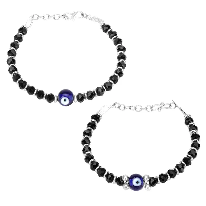 Yellow Chimes Earrings Yellow Chimes Combo of 2 Pieces Evil Eye Nazariya Black Beads Stretchable Couple Bracelets for Men and Women